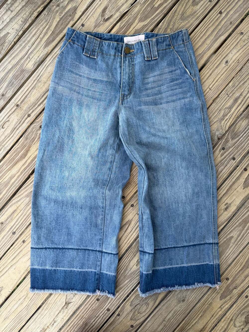 Dance & Marvel Denim Cropped Culottes with Frayed Hem